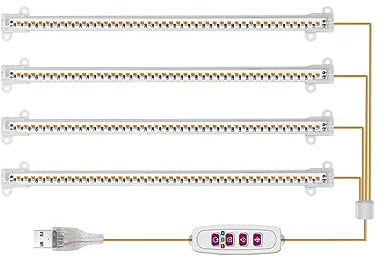 GAESHOW 4 Stäbe Pflanzenlichtstreifen, Pflanzenlampe LED Vollspektrum, 5 Typen Dimmbare Pflanzenlicht, Rotes und Blaues Licht, 4-Köpfe Pflanzen LED Streifen mit Auto Timer für Zimmerpflanzen, 30cm (A)