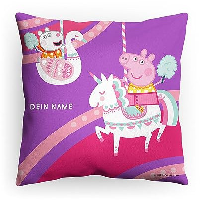 PICANOVA Peppa Wutz Kissen mit Name - Weiches Plüsch Dekokissen mit Füllung - Personalisiertes Peppa Wutz Kopfkissen für Kinder - Individuell Geschenk für Kinder - Lucy Locke - 40x40cm