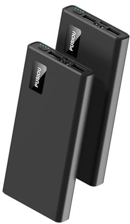 【2 Pack】Power Bank Portable Charger 10000mAh Battery Pack Charger Camping External Backup Charge with 2 Outputs 1 Input LED Flashlight Compatible with smartphone,Tablets and More (Black)
