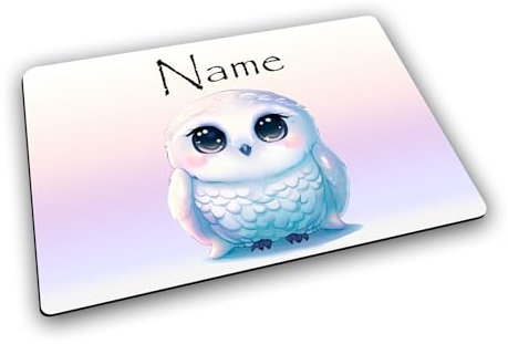 Textil Tischset mit Name/Gummirückseite/Platzdeckchen Platzset/personalisiert (Schneeeule)