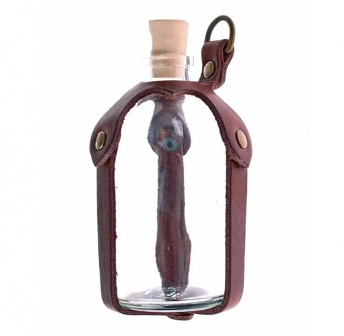 mankitoys Porte-bouteille en cuir marron ou noir - 100 ml - Bouteille en verre - Bouteille de camp - Pour LARP - Médiéval - Viking - Cosplay - Camping (marron)