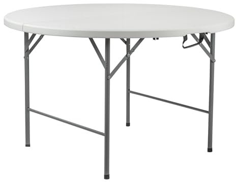 THINIA HOME Mesa Plegable Redonda Efecto Granito Blanco Ø150x74cm