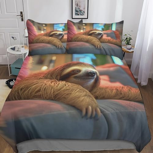 Faultier 3D-Gedruckter Bettwäsche-Set Mit Bettbezug-Set Bedruckt Für Kinder Teenager ErwachseneTagesdecke Bezug Mit Weich Leicht Leichte Niedliches Tiermuster Duvet Cover 3-Piece Double（200x200cm）