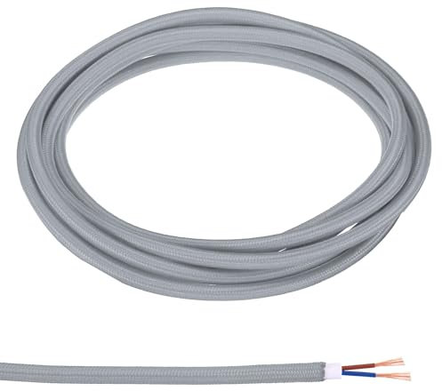 PATIKIL Fabric Cloth Covered Round Wire, 9.84ft 18AWG 2 Core Vintage Woven Electrical Cord for Pendant Light DIY Project, Grey