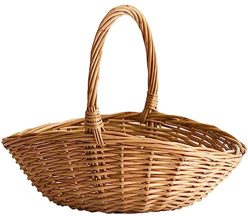 JITASHWA Wicker Basket with Handle - Easter & Picnic Basket, Gift Hamper, Kitchen Storage for Eggs, Vegetables, Fruits & Flowers - Small