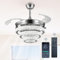 Depuley Modern Crystal Ceiling Fan with Lights, Invisible Blades Dimmable Ceiling Fan with Lamp, Retractable Crystal Chandelier Fan for Living Room Bedroom Kitchen,Remote Control, Sliver, 42Inch