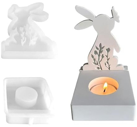 JDCMEI Moules en Silicone en Forme de Lapin de Pâques, Bougeoir en silicone Lapin de Pâques Moule de Coulée pour la Maison le Béton Moule en Forme de Lapin pour Bougies à Tige et Bougies Chauffe-Plat