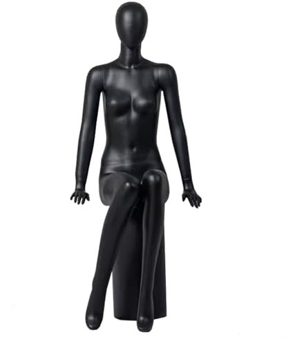 NUNETH Schaufensterpuppe Sitzende Schaufensterpuppe Ganzkörper Weiblich Schwarz, Schaufensterpuppe Körper Schneiderpuppe, Ovaler Kopf-Dummy-Simulationsmodellrahmen mit Glasfaserbasis (Color : S