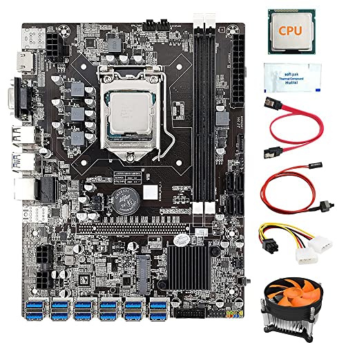 AMIUHOUN 12 GPU B75 Mining Motherboard 12X USB3.0(PCIE) LGA1155 DDR3 SATA3.0+CPU+Fan+Thermal Grease+Power Cable+/Switch Cable