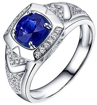 Dsnyu Ring 750 Weißgold, Verlobungsringe Herren Quadrat 4 Prong Labor Geschaffener Saphir 1ct Runde Form Blau Trauringe Größe 54 (17.2)