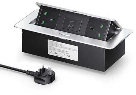 Recessed Power Strip USB C PD 20W, THOWALL Recessed Power Socket with USB and USB C, Silver