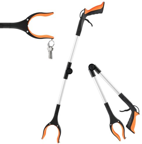 FHISKUNYU Pezzi Pinza Telescopica Pieghevole 80cm, Testa Rotante 360° Pinza Prensile in Alluminio, Raccoglitore di Immondizia con Punte Magnetiche, Pinza Morsetto in Gomma, Bastone Raccogli Rifiuti