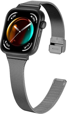 Gimuk Straps Compatible with Huawei Watch Fit 3 Strap, Slim Metal Mesh Loop Stainless Steel Sport Wristband Replacement Watch Band Strap Bracelet for Huawei Watch Fit 3 (Black)