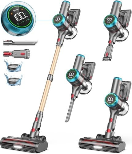 ZCAISH 45Kpa/550W/60Mins Aspiradora sin Cable, Aspiradora Escoba sin Cable de con Pantalla LED, Sistema de Aroma, Aspirador Autocargable Antienredos Adecuado para Suelos/Alfombras/Pelo de Animales