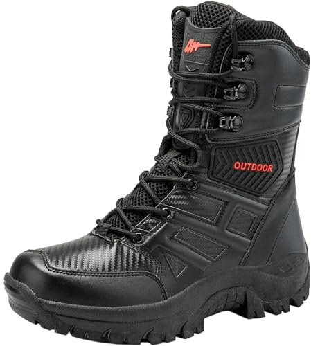 CUTEHEELS Herren Im Freien Dauerhaft Kampfstiefel/High-Top Militärstiefel Taktische Stiefel mit Seitlichen Reißverschlüssen (Schwarz, 42)
