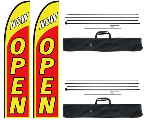 VEVOR Open Flags with Pole Kit, Advertising Flags for Business Outside, Advertising Feather Flag Kit, Includes 2 Banner Flags, 2 Poles, 2 Ground Stakes, Open Sign Swooper Flags for Businesses 16.3 FT