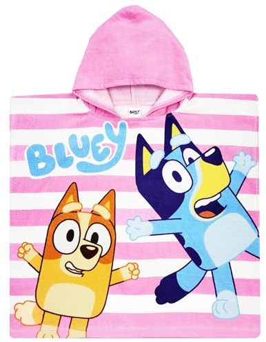 Bluey Mädchen Schwimmen Kapuzenhandtuch Poncho Badetuch Hoodie Cover Up (Bluey Towel Pink, Einheitsgröße)
