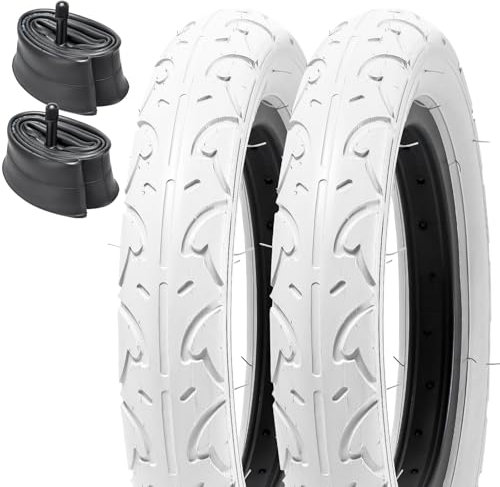 12 1/2 Weiß Fahrradreifen 12 1/2x2 1/4 62-203 Kinderfahrräder Reifen und 12.5 Zoll Dicker Schlauch Schrader Ventil 32mm, passend für 12.5x2.25 Stroller/City/Roller/Rennrad Fahrrad Reifen (2-PCS)