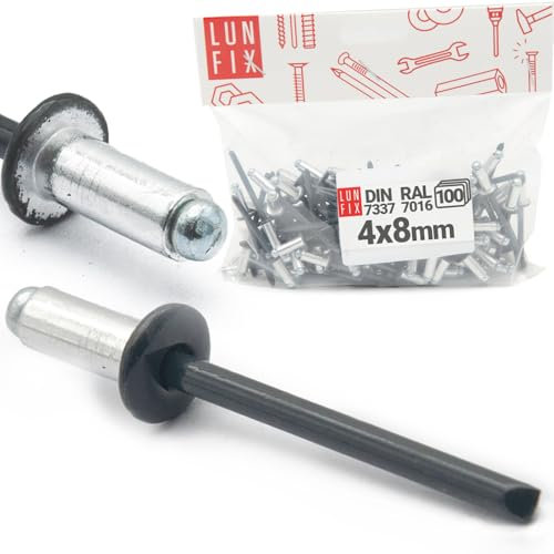 Aluminium Blindnieten Pop Nieten Stahl Dorn Industrie-Standard DIN7337 4 x 8 mm 100 Stück RAL 7016 Anthrazitgrau