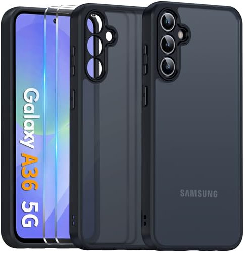 COPIKE Coque Mat pour Samsung Galaxy A36 5G avec Protection Caméra et 2 Pièces Verre Trempé, Étui Arrière Translucide Givrée, Mince Antichoc Anti-Empreintes Digitales Housse, Noir