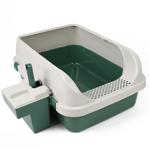 DIVCHI Cat Litter Tray Box, Litter Box, Plastic Cat Open Top Litter Tray with Scoop and Scoop Box Kitten Detachable Rim Easy Cleaning, 57.2 x 41.5 x 24.3cm