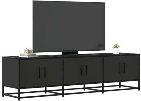 Homgoday Meuble TV noir 150 x 35 x 41 cm en aggloméré et métal, meuble TV meuble bas pour TV pour table de salon industrielle support TV salon