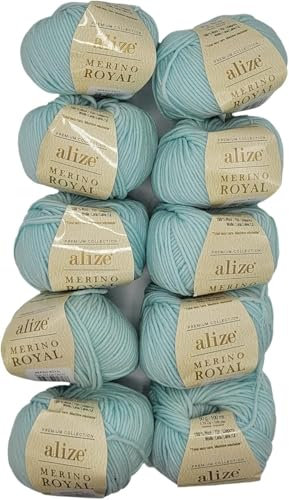 10 x 50g Strickwolle Ilkadim Export Merino Royal, 100% Strickgarn Wolle, 500 Gramm Merinowolle einfarbig (merino 522 mint)