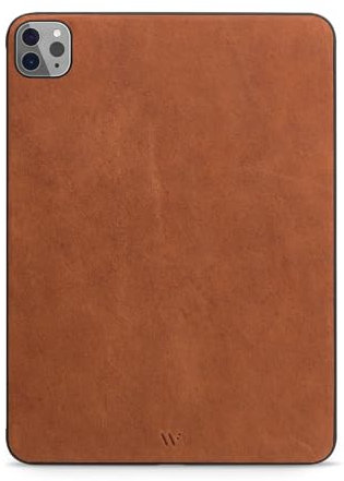 WIIUKA Hülle für iPad Pro 12.9 (2023-2020), Deutsches Leder, Lederhülle extra Dünn, Premium Smart-Cover Case, Backcase Cognac Braun