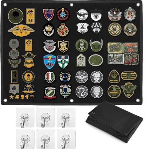 FAINCA 60 x 45Cm Klettwand Faltbar Patchwand mit Ösen Klettfläche mit 6 Haken Velcro Patch Patch Wand Patchwand Klett Organizer Display Tafel für Namensfelder ID-Patches PVC-Patch (Schwarz)