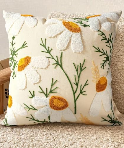 DIELIANHUA Blumen Kissenbezug 45x45, Kissenbezug Gänseblümchen, Sommer Kissenbezugs, Kissenbezugs Blumen Bestickt, Frühlings- Und Sommerdekoration für Zuhause, Sofa-Wohnzimmerdekoration