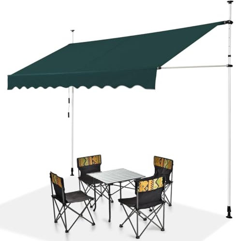 RELAX4LIFE Tenda da Sole per Esterno con Morsetto senza Forare, Telaio Telescopico, Telo Anti-UV, Altezza e Inclinazione Regolabile, Ideale per Balcone e Terrazzo (Verde, 350x175cm)