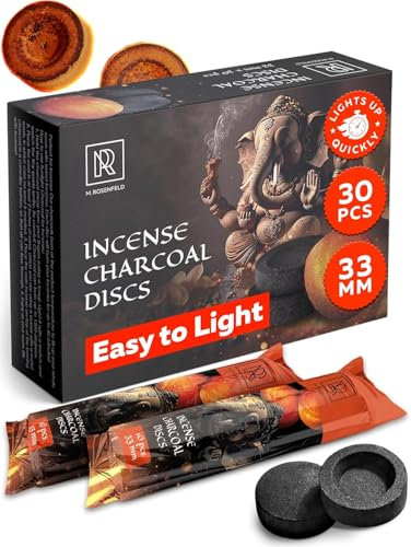 Charcoal Discs to Burn Incense - 30 pcs Charcoal for Incense Burning - 33 mm Most Quick Light Coals Tablets by M. ROSENFELD - 33 mm Resin Burner Rolls – Pack of 30 Instant Fire Coal Tablets