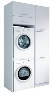 Laundreezy Waschraum Komplett-Set, Weiß - Modulares Schranksystem für Waschküche & Hauswirtschaftsraum - 118 x 238 x 68 cm (B/H/T)