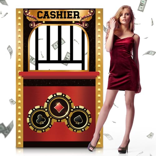 Leinuosen 1,5 m Las Vegas Casino Night Party Dekoration Kassierer Pappaufsteller Stand-up Lebensgröße Casino Nacht Foto Requisite Schild für Poker Party Vegas Themed Events Hintergrund Dekor