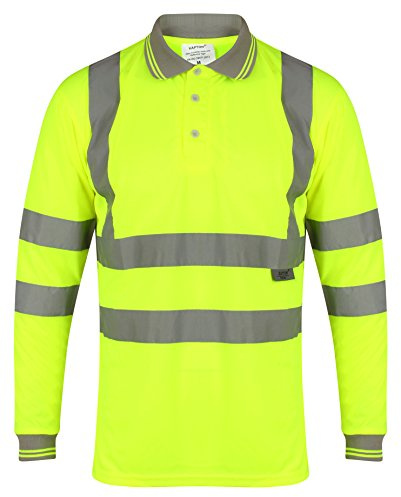 High Visibility Long Sleeve Polo Shirt, Hi-Vis Reflective Tape, Quick Dry Fabric, Safety Long Sleeve T-Shirt, Breathable, Lightweight Anti-Oudour, Stretch Fabric Workwear Top