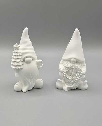Deko Figuren - 2er Set Weihnachtswichtel Tanne und Kranz, aus keramischem Gießmaterial, handgemacht