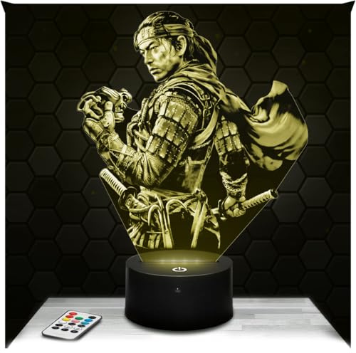 Lampephoto.fr - Lampe Ghost Of Tshu shima 3D Touch Nachtlicht Videospiele | Made in France, Sockel wählbar, dimmbar, Batterie/USB, HD-Lasergravur, Geschenk für Gamer & Geeks