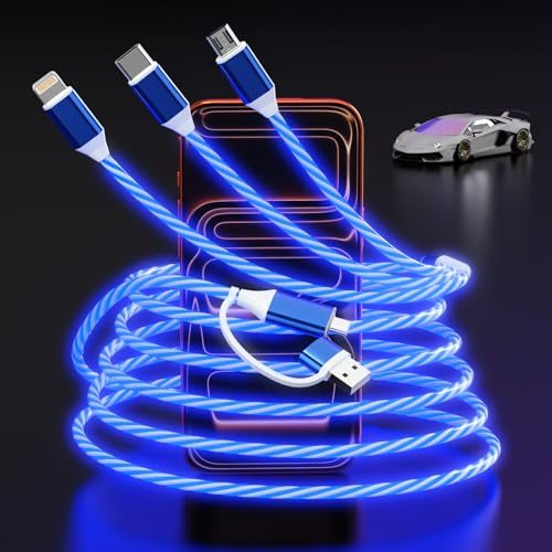 LED Light Up iPhone Flowing Multi Charging Cable 3-in-2 Charger Cables [MFi Certified ] Cavo Lightning con USB-C&Micro USB, Cavo Lightning incandescente per Apple iOS iPhone, Pad, Google, Android