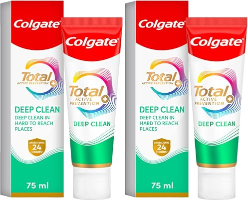 Colgate Total Active Prevention + Deep Clean Toothpaste 75ml 3X More Effective at Fighting a Root Cause¹ of Many Oral Health Problems 24h Antibacterial² Protection clinically Proven deep Cleans