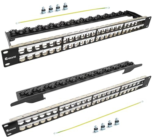 Enmane Lot de 2 panneaux de brassage Keystone vierges à 48 ports pour réseau 1U 48,3 cm avec gestion des câbles RJ45 Keystone pour réseau Gigabit