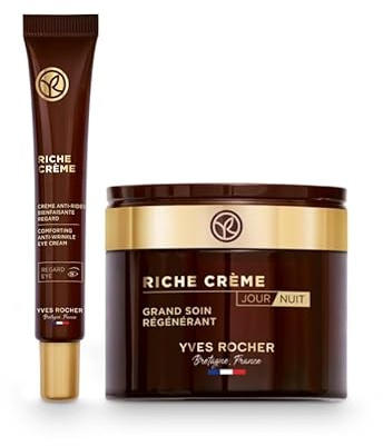 Yves Rocher RICHE CRÈME – Pflege-Duo Gesicht & Augen – Regenerierende Anti-Aging Pflege – Intensive Nährung & Hautkomfort – Pflege mit Öl aus 1.000 Rosen – Gesichtscreme 75 ml + Augencreme 14 ml
