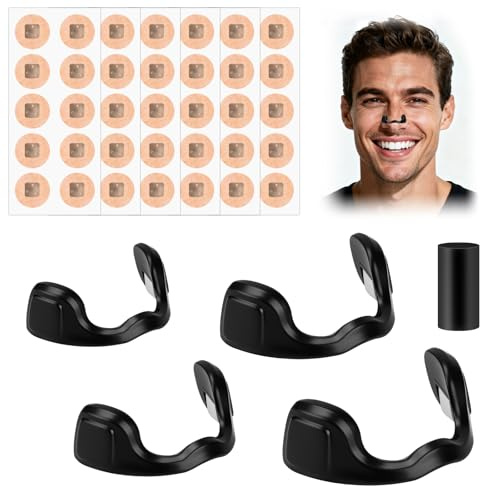 60 Bande Anti Ronflement Nasale Nose - Nasale Magnétique Strips Aimant Nez Respiration Avec 4 Pinces Nasales Tailles Différentes, Doux pour la Peau Ajustement et Résistant à la Transpiration, Noir