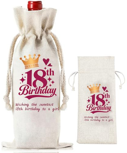 18th Birthday Gifts for Women Girl, 35x15cm Thicken Wine Bottle Bag with Drawstring,Gift Bags for Wine Bottles Champagne,Reusable Wine Bag Bottle Gift to 18 Best Friend, Daughter, Girlfriend, Coworker