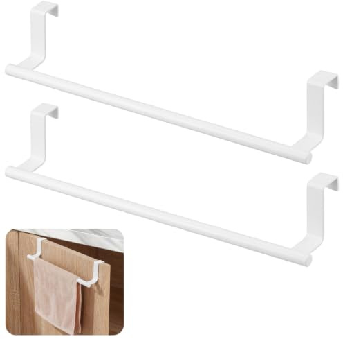 Orrdiffi 2 Piezas Toallero de Cocina en Acero Inoxidable para Colgar | Sin Taladro, Almohadillas Antirrayas, Diseño Compacto para Puertas de Armario, Baño y Zonas Húmedas