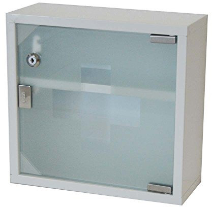 Natsen Medizinschrank abschließbare Erste Hilfe Schrank Medikamentenschrank Arzneimittelschranks Wandschrank aus Metall, 2 Fächer, 30 * 30 * 12 cm (Weiß)