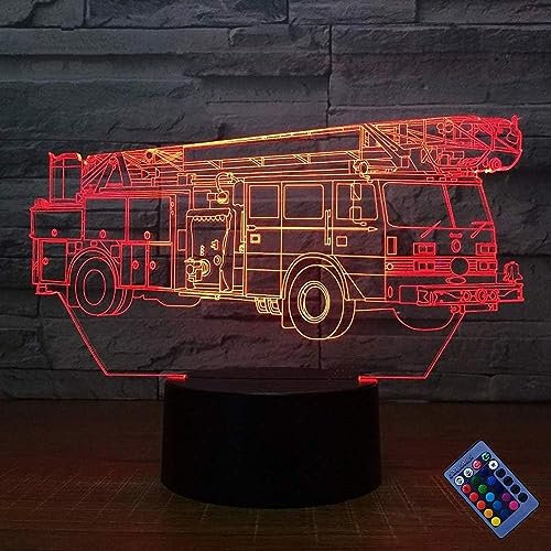 YTDZLTD Optische Täuschung 3D Feuerwehr Auto Nacht Licht 16 Farben Andern Sich Fernbedienung USB-Strom Touch Schalter Dekor Lampe LED Lampe Tisch Kinder Geburtstag Weihnachten Geschenk