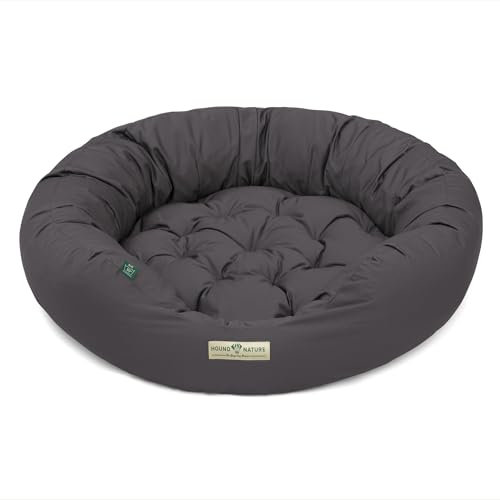 HOUND & NATURE Öko Hundebett St. Moritz - rund, kuschelig und waschbar, Donut Hundekorb für große Hunde (L - 95x90 cm - Grau)