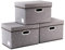 PRANDOM Faltbarer Aufbewahrungsboxen mit Deckel,Leinenstoff Dekorative Aufbewahrungsbox,Organizer Container,Schlafzimmer,Garderobe,Wohnzimmer,Grau[3 Pack] 38x25x25cm