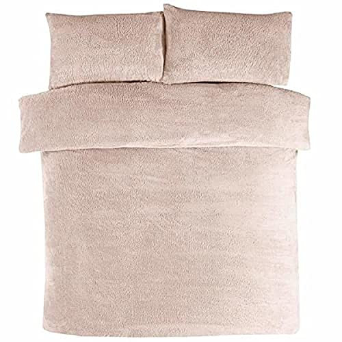 Sleepdown Teddy Fleece Duvet Cover Quilt Bedding Set with Pillow Case Thermal Warm Cosy Super Soft - Single - Natural Ivory