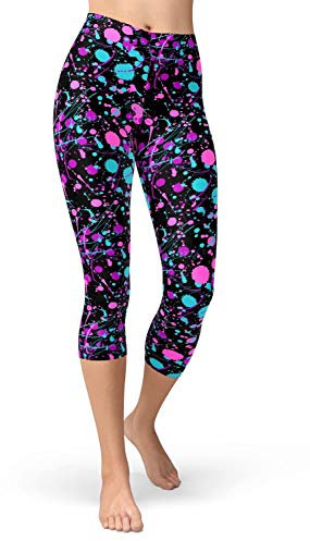 sissycos Damen Artistic Print Capri Leggings, 80er Jahre Hohe Taille Tie Dye Splash Sanft 3/4 Hosen(Rose Red Splatter,S-L)